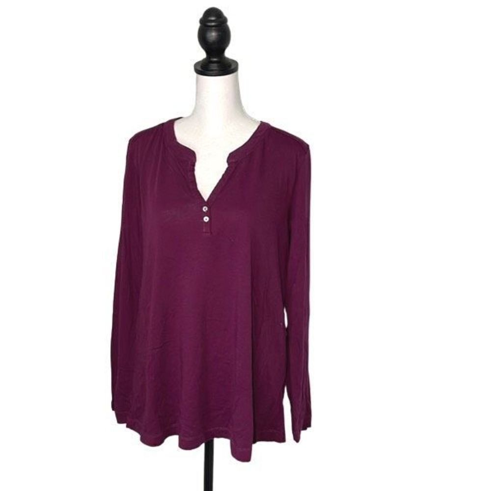 Chaser Womens Long Sleeve Shirt Top Button V Neck Casual Wine/Purple Size Medium